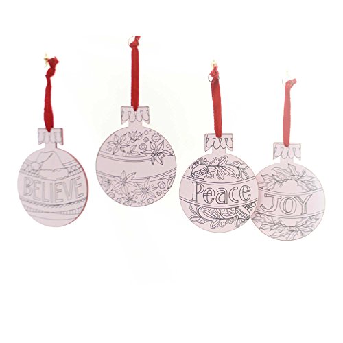 Holiday Ornaments COLOR IT ORNAMENTS SET OF 4 Joy Peace Believe Poinsettia 32876