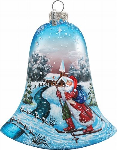 G. Debrekht Santa On Ski Glass Bell Ornament, 3.5″