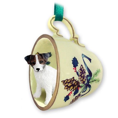 Jack Russell Terrier Brown & White W/rough Coat Tea Cup Green Holiday Ornament