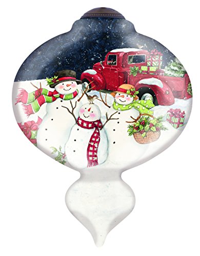 Ne’Qwa Art, Christmas Gifts, “Christmas Is Better Together” Artist Susan Winget, Marquis-Shaped Glass Ornament, #7151162