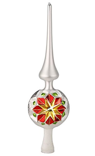 Inge Glas Poinsettia Star Finial Mouth Blown German Glass Christmas Tree Topper