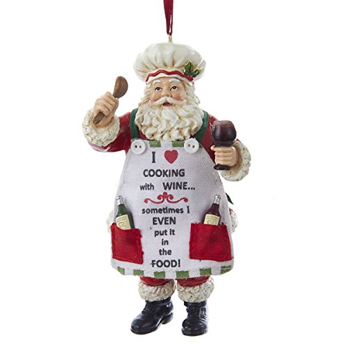 Kurt Adler 5″ Resin Chef Santa with Wine Ornament