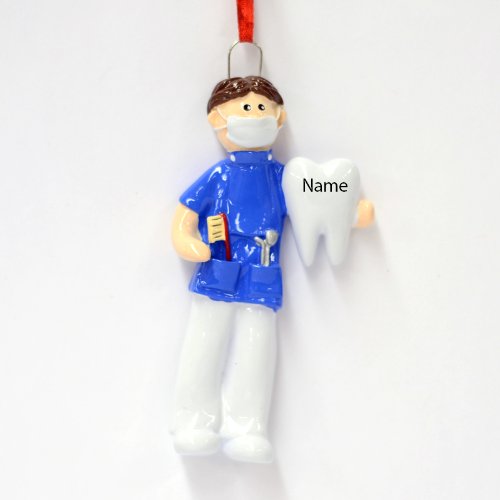 Dentist Man in Blue Scrubs with Tooth Christmas Ornament Tree Decoration