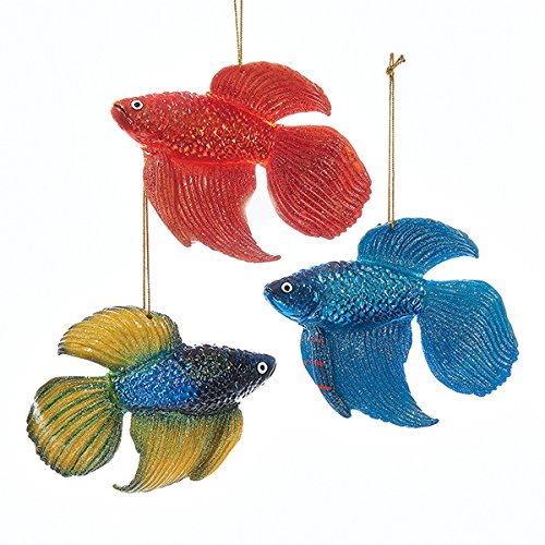 Kurt Adler 3 Assorted Glass Noble Gems Multi-color Beta Fish Christmas Ornaments