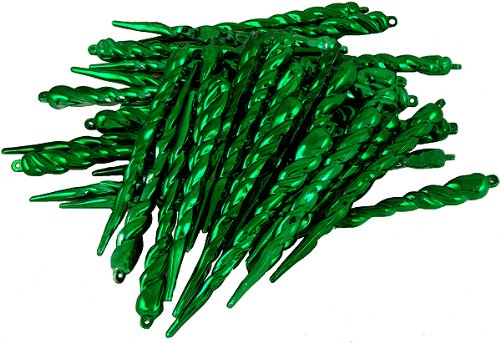 Vickerman Club Xmas Green Shatterproof Icicle Christmas Ornaments, 36 Pack, 5″