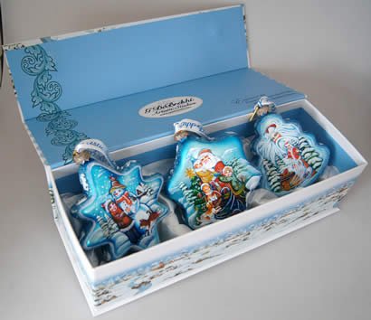 G. Debrekht Christmas Glass Ornaments (Set of 3), Blue