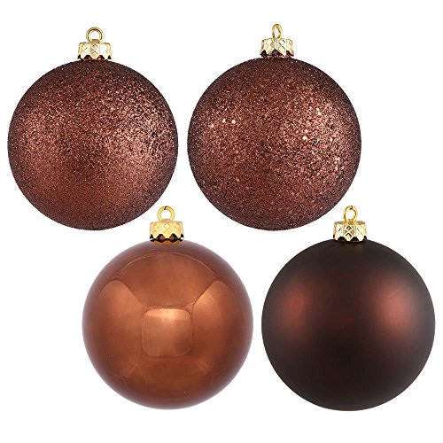 Vickerman 4-Finish Assorted Plastic Ornament Set & Seamless Shatterproof Christmas Ball Ornaments, Assorted 24 per Box, 2.4″, Chocolate
