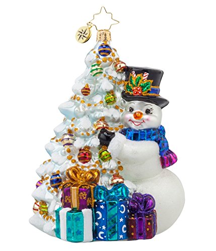 Christopher Radko Glass Final Touch Snowman and Christmas Tree Holiday Ornament #1017753
