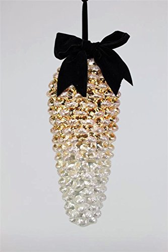 Silver Glittered Glass Pine Cone Ornament in Bronze/Gold and Snowy White 10 inch