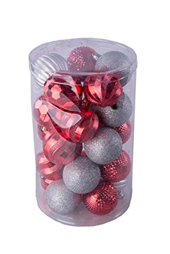 Red and Silver Christmas Decorative Shatterproof Orbs and Ornaments – Assorted 25 Pack up to 60mm