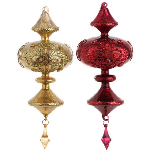 RAZ Imports – Red and Gold Finial Ornaments 10″