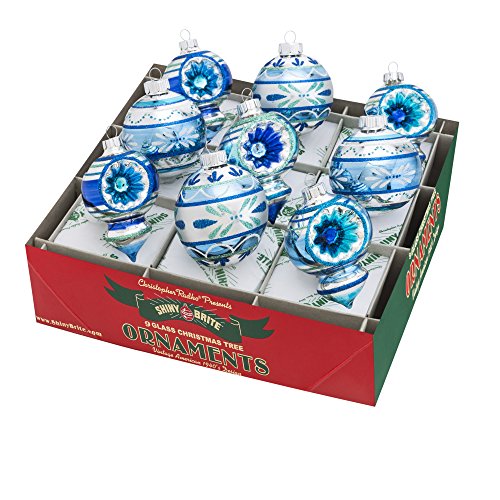 Shiny Brite Winter Frost Decorated Rounds with Reflectors – Set of Nine