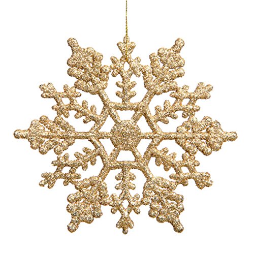 Vickerman Plastic Glitter Snowflake, 4-Inch, Gold, 24 Per Box