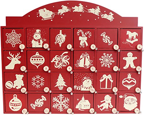 Red and White Santa on Sleigh Wooden Advent Calendar with Doors from Primitives by Kathy