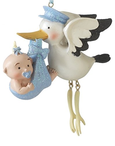 Stork with Blue Baby Boy First Christmas Tree Ornament