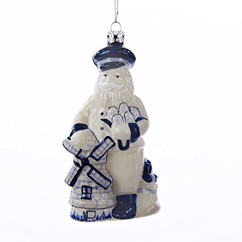 Noble Gems Deft Blue Santa with Windmill Glass Christmas Ornament Decoration