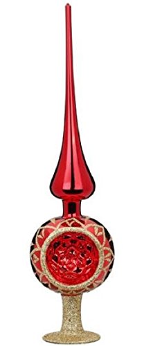 Inge Glas Red Shiny Blossom Reflector Finial German Glass Christmas Tree Topper