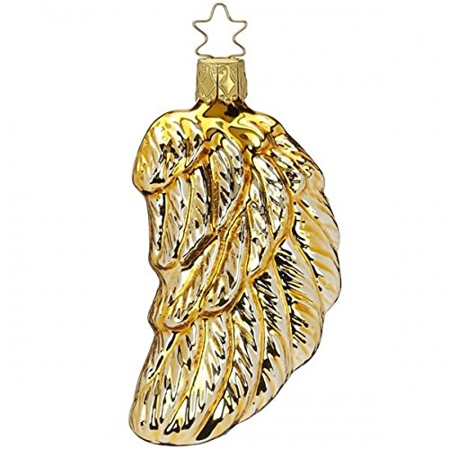 Inge Glas Gold Shiny Angel Wings German Glass Christmas Tree Ornament FREE BOX