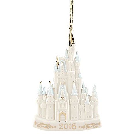 5.25″ H Lenox Disney 2016 Cinderella’s Castle Christmas Porcelain Ornament with Hand-Painted Gold Accents