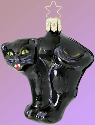BLACK CAT MIDNIGHT Halloween Glass Ornament Inge Germany NEW