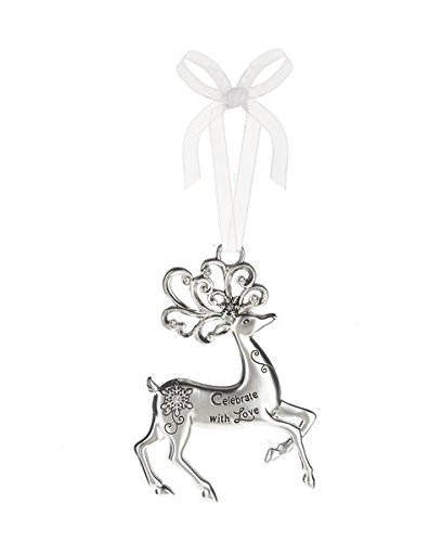 Celebrate With Love – Silver Reindeer Zinc Epoxy Glass Christmas Ornament