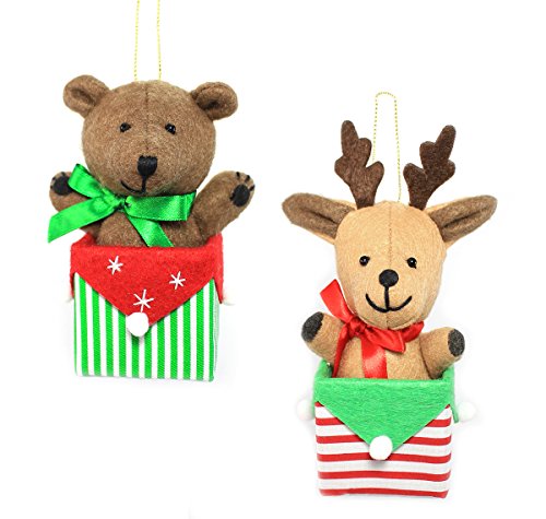 Holiday Lane Red and Green Bear and Reindeer in a Box Christmas Ornaments (Set of 2)
