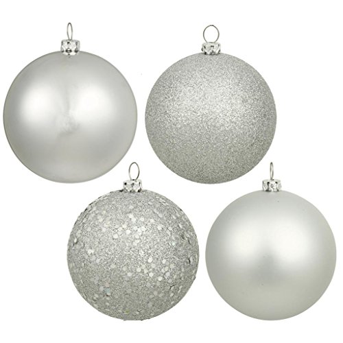 Vickerman 163092 – 1″ Silver Ball Christmas Tree Ornaments 4 Assorted Finishes Assorted (18 pack) (N590307)