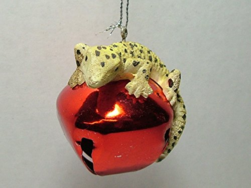 New Leaopard Gecko On Red Bell Reptile Pet Lizard Christmas Tree Ornament