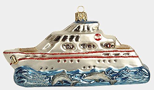 Luxury Yacht Boat Polish Mouth Blown Glass Christmas Ornament Ship Decoration