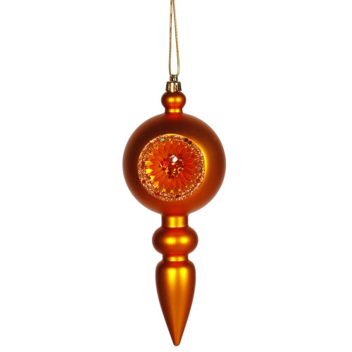 Burnt Orange Retro Reflector Shatterproof Christmas Finial Ornament 8″