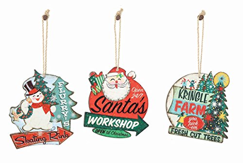 Creative Co-op 3 Pc Vintage Christmas Advertising Sign Ornaments