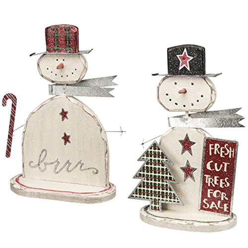 Primitives by Kathy Large Holiday Wooden Snowmen Set – “Brrr” and “Fresh Cut Trees For Sale”