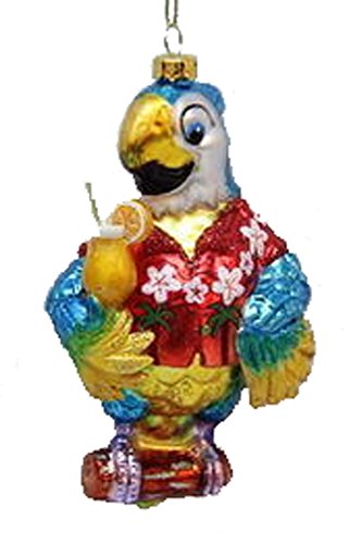 December Diamonds Parrot Wearing Tropical Shirt Glass Christmas Tree Ornament