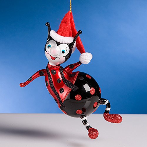 De Carlini Ladybug with Santa Hat Italian Glass Christmas Ornament