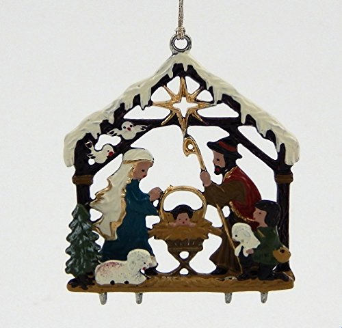 Snowy Nativity German Pewter Christmas Ornament
