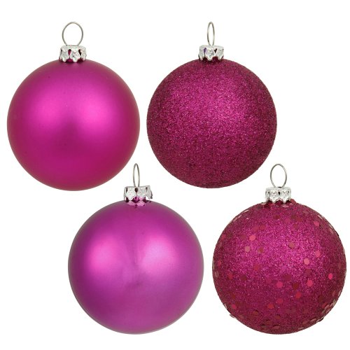 Vickerman Shatterproof Assorted Ball Ornaments Featuring Shiny, Matte, Sequin, and Glitter Finishes, 32 per Box, 3″, Magenta