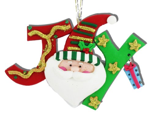 Holiday Lane JOY Clay Ornaments with Santa and Star Accents (Set of 2)