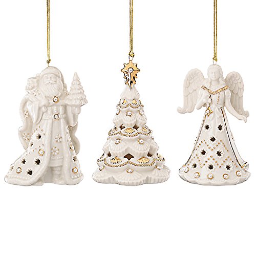 Lenox Florentine & Pearl Ornament Set 3 Piece Santa Tree Angel