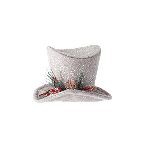 RAZ Imports – Winterberry – 7″ Glittered Gray Top Hat Decorative Piece
