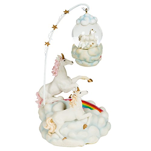 Rainbow Unicorns 8.5 x 5 Figurine with Shepherds Hook and Mini Globe Ornament
