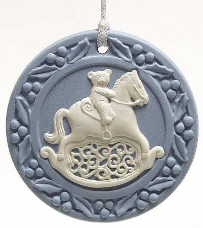 Wedgwood Annual Jasperware Ornament Rocking Horse With Teddy Bear