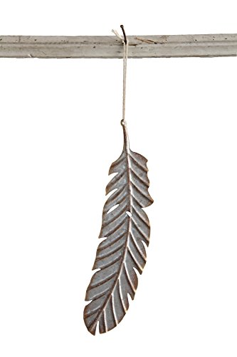 10 inch Metal Distressed Silver Finish Feather Hanging Ornament