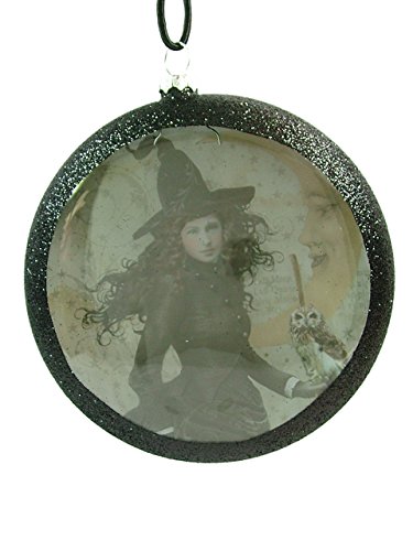 Black Witch Magic Hat Owl Broom Moon Stars Dome Halloween Ornament