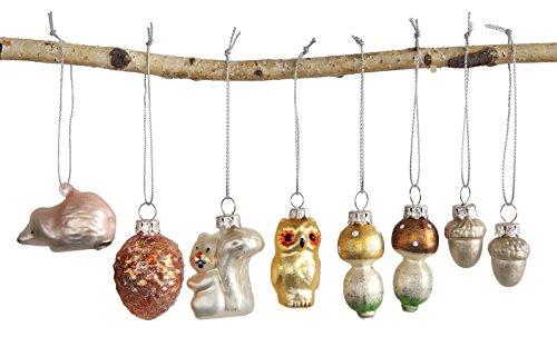 Set of 8 Glass Forest Woodland Creatures Hanging Ornaments