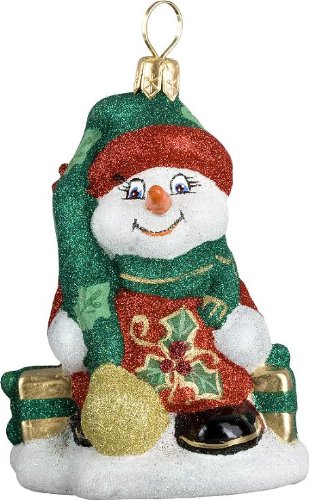Glitterazzi Mini Frosty Red Holly Berry Snowman Christmas Ornament by Joy to the World Collectibles – 3″H.