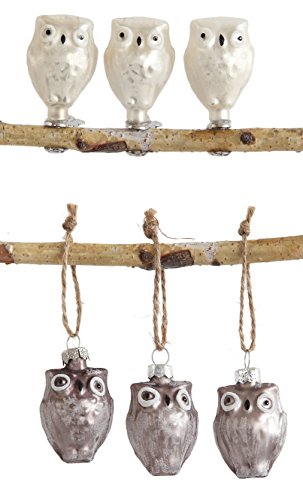 Set of 6 Glass Owl Ornaments and Clips in Gift Box