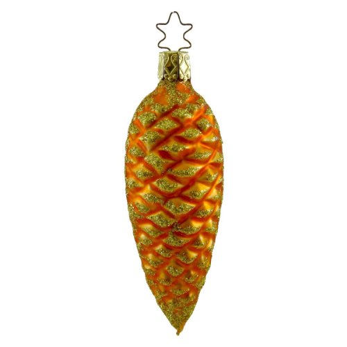 Inge Glas SMALL ORANGE PINECONE Blown Glass Ornament Christmas 142905 MATTE