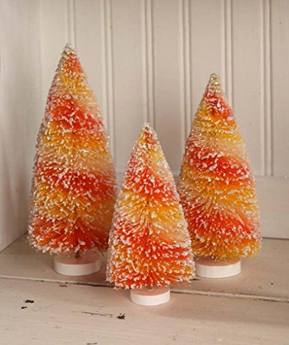 Bethany Lowe Halloween Sweet Treats Candy Corn Bottle Brush Trees Set of 3