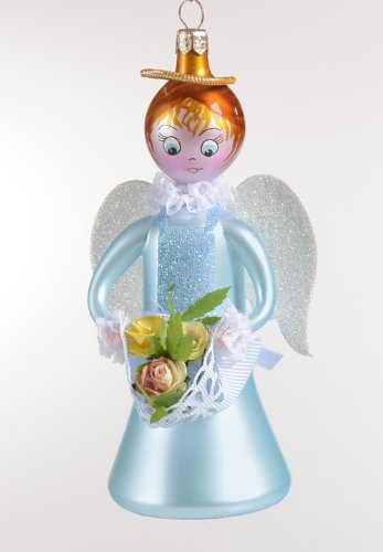De Carlini Angel with Flowers Italian Mouthblown Glass Christmas Ornament