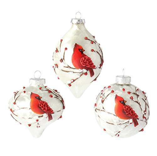 RAZ Imports – 3″ Cardinal Bird Glass Christmas Tree Ornaments – Set of 3